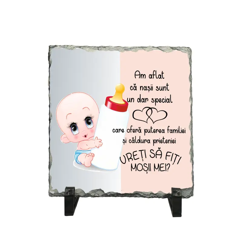 Am aflat ca nasii sunt un dar special roz, piatra ardezie personalizata, cu mesaj model, pa132